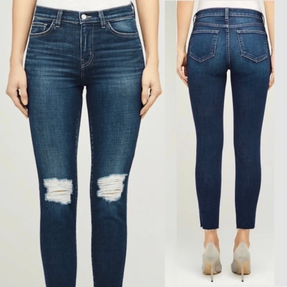 NWT L’AGENCE Distressed Ripped Knee Denim Ankle Crop Raw Hem French Slim Jean 25